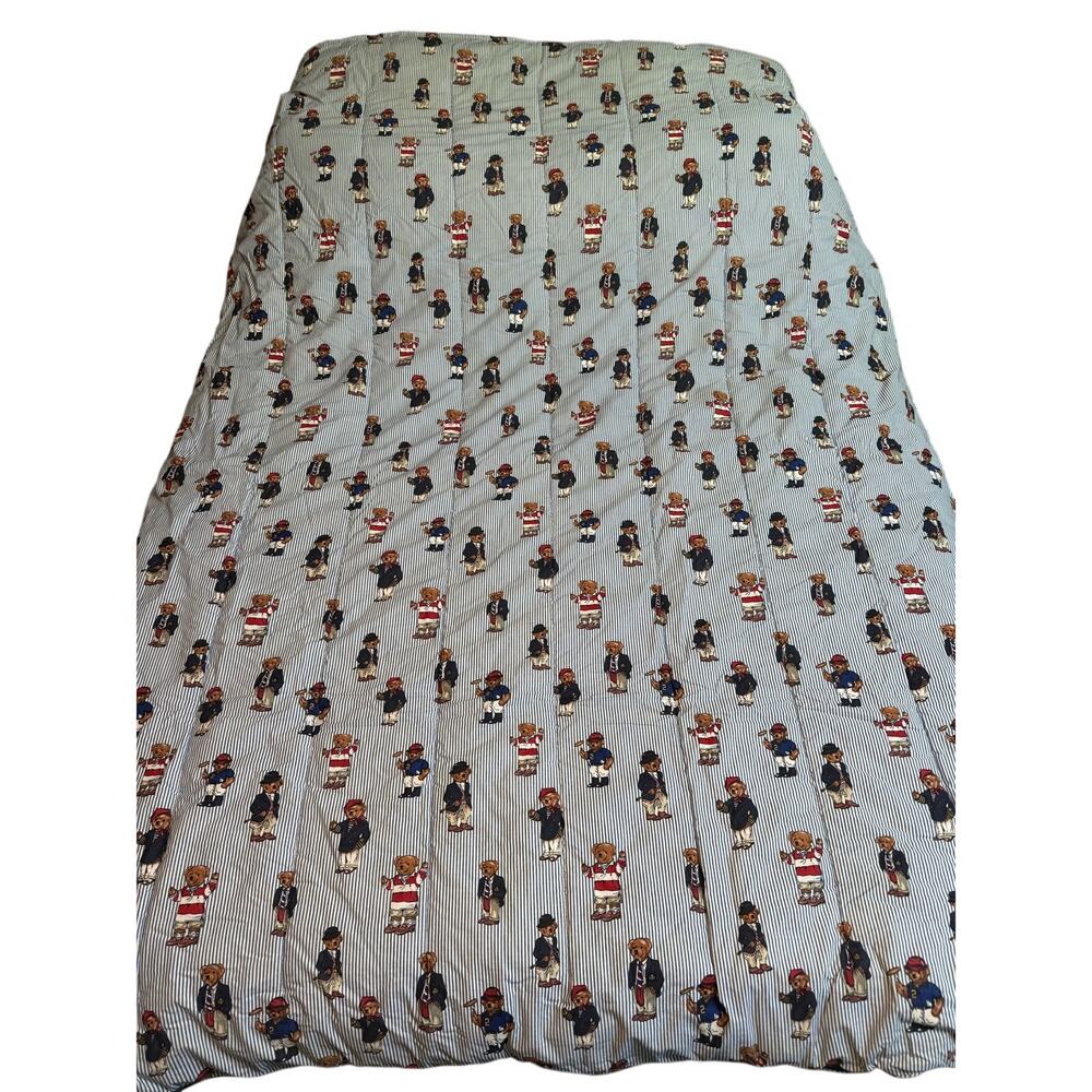 Ralph Lauren Sporty & Dapper Polo Teddy Bear Twin Comforter Classic Blue White